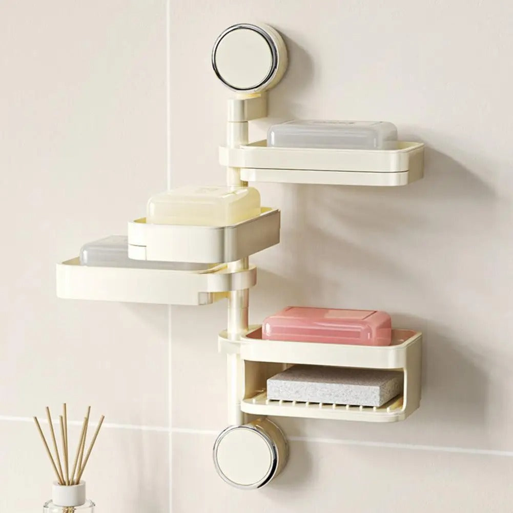 Rotating Wall-Mounted Soap Holder Rack – Multi-Tier Bathroom Organizer