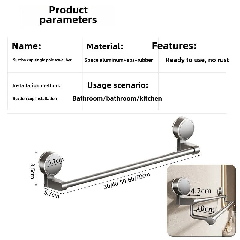 Towel Rail Bathroom Wall Suction Cup Mounted