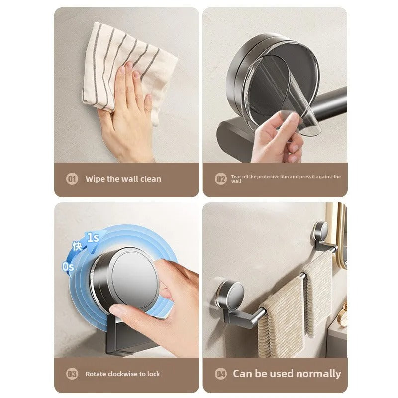 Towel Rail Bathroom Wall Suction Cup Mounted