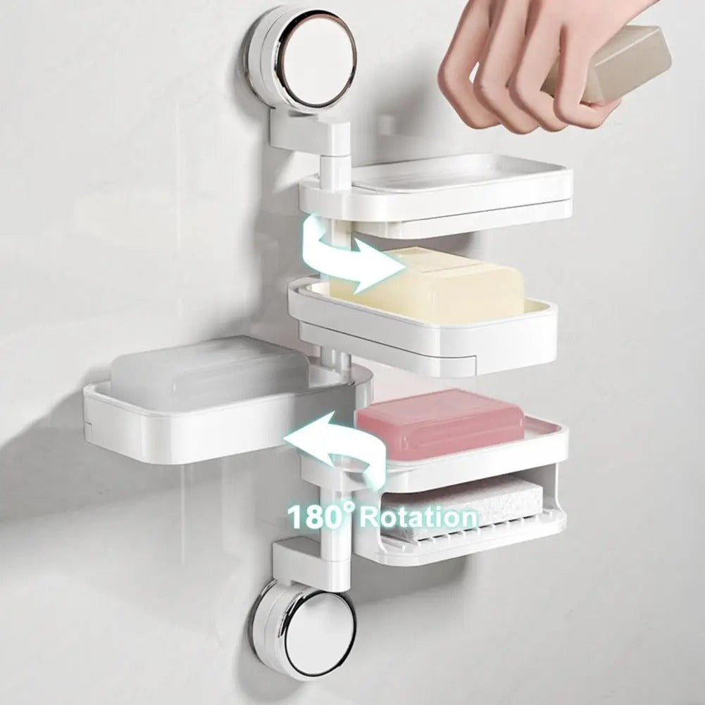 Rotating Wall-Mounted Soap Holder Rack – Multi-Tier Bathroom Organizer