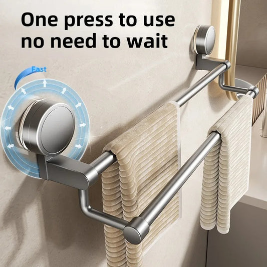 Double Bar Towel Rail Towel Rack Suction Cup Mounted