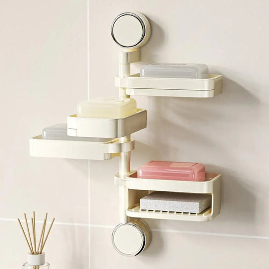 Rotating Wall-Mounted Soap Holder Rack – Multi-Tier Bathroom Organizer