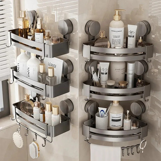 Wall-Mounted Suction Cup Shower Shelf Multiple Design